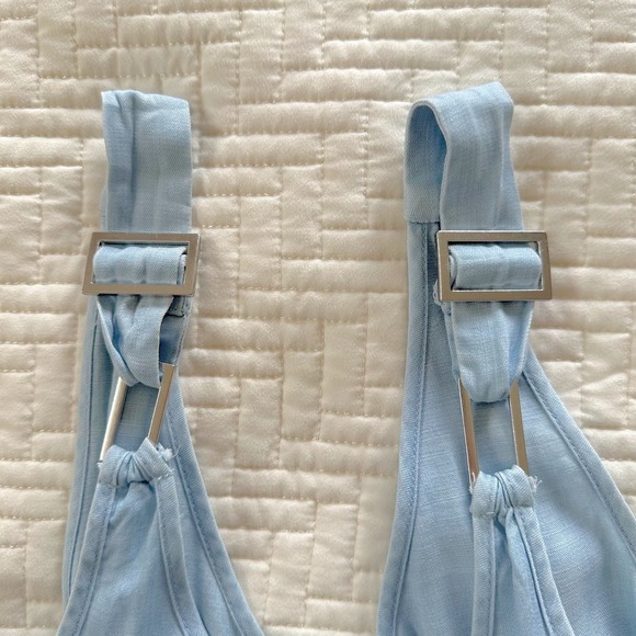 Guess Gianna Chambray Mini Dress Adjustable Strap Ruffled Detail Size Medium - Picture 3 of 10